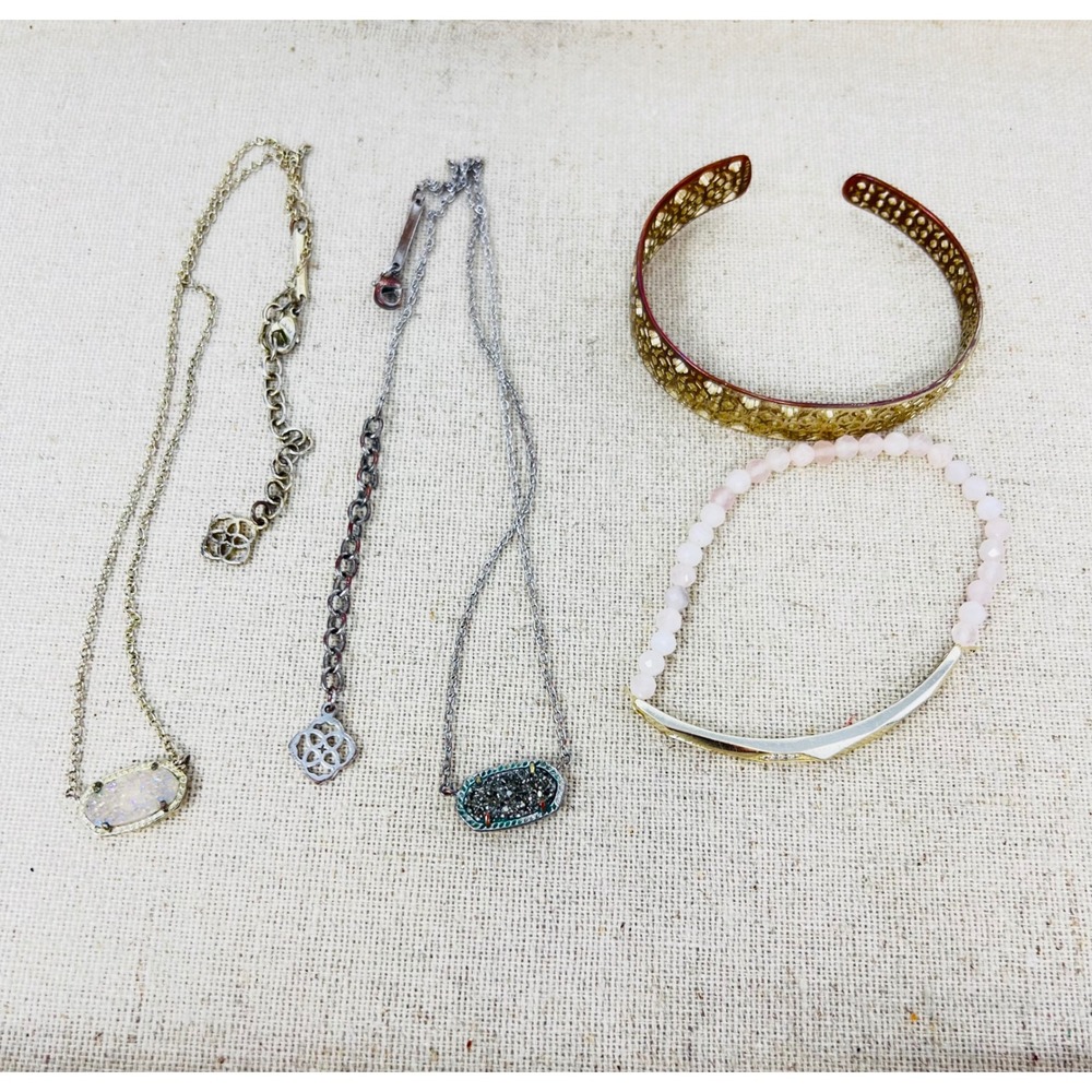 Kendra Scott Jewelry Lot 4pc Elisa Druzy Necklaces Filigree Cuff Beaded Bracelet
